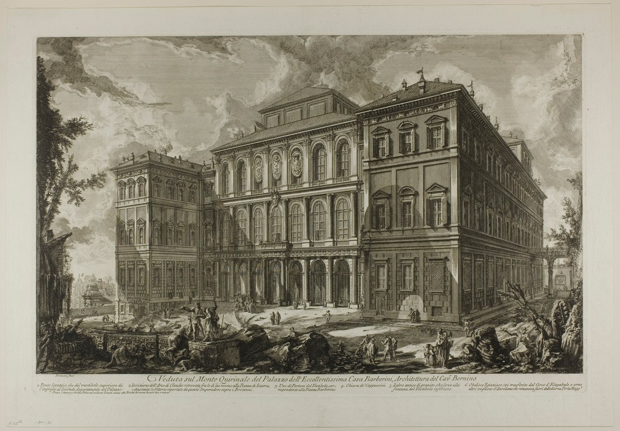 Utsikt over palasset til den berømte Barberini-familien på Quirinal Hill, designet av Cavaliere Bernini, fra Views of Rome av Giovanni Battista Piranesi