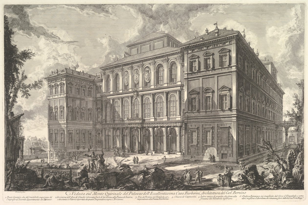 Utsikt over palasset til den berømte Barberini-familien på Quirinal Hill, desi..., ca. 1750-1759. av Giovanni Battista Piranesi