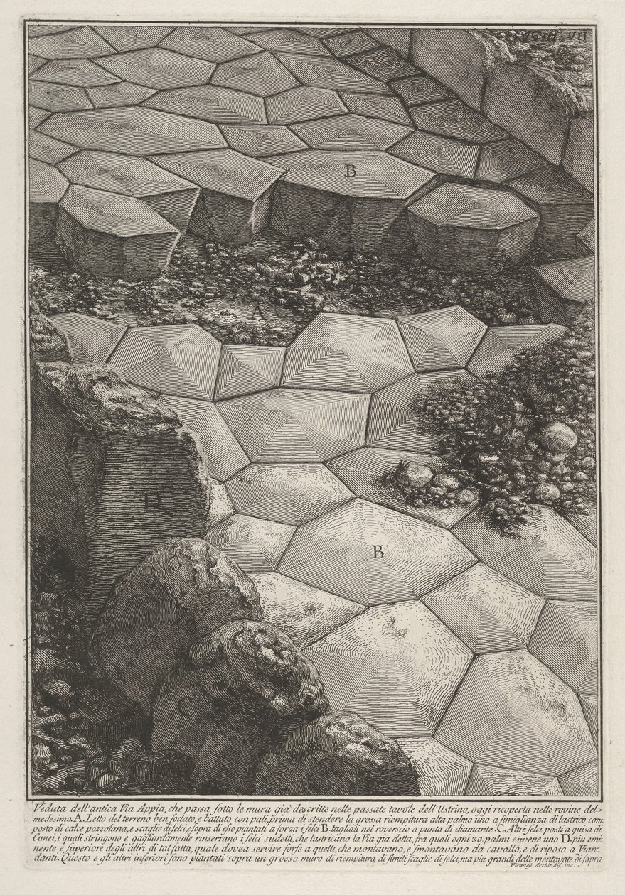 Utsikt over steinbelegningen på Via Appia (Veduta dell