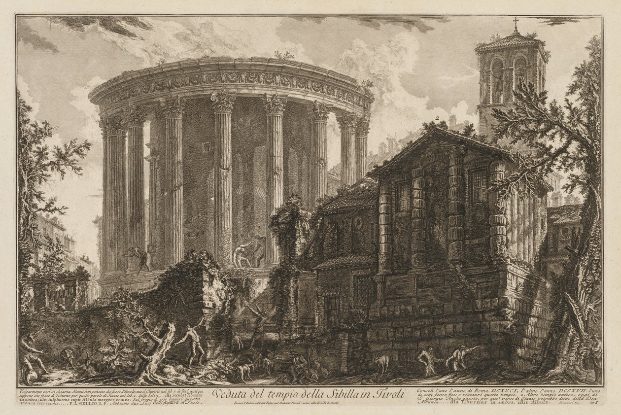 Utsikt over Roma: Sibyllens tempel i Tivoli av Giovanni Battista Piranesi