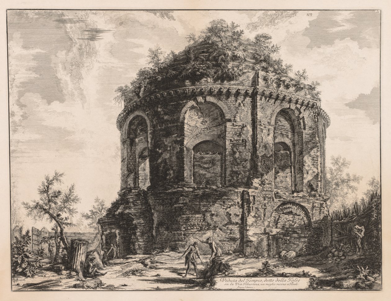 Utsikt over Roma: Den såkalte Tempio della Tosse, nær Tivoli, 1763. av Giovanni Battista Piranesi