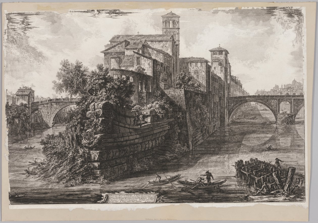 Utsikt over Roma: The Isola Tiberina av Giovanni Battista Piranesi