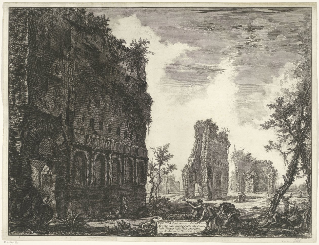 Villa Adriana t og Tivoli Utsikt over restene av omkretsen av de gamle fabrikkene til en av torgene i Villa Adriana (tittel på objekt) Gezichten op Roma (serietittel) Utsikt over Roma designet og gravert av Giambattista Piranesi-arkitekten Ve ( av Giovanni Battista Piranesi