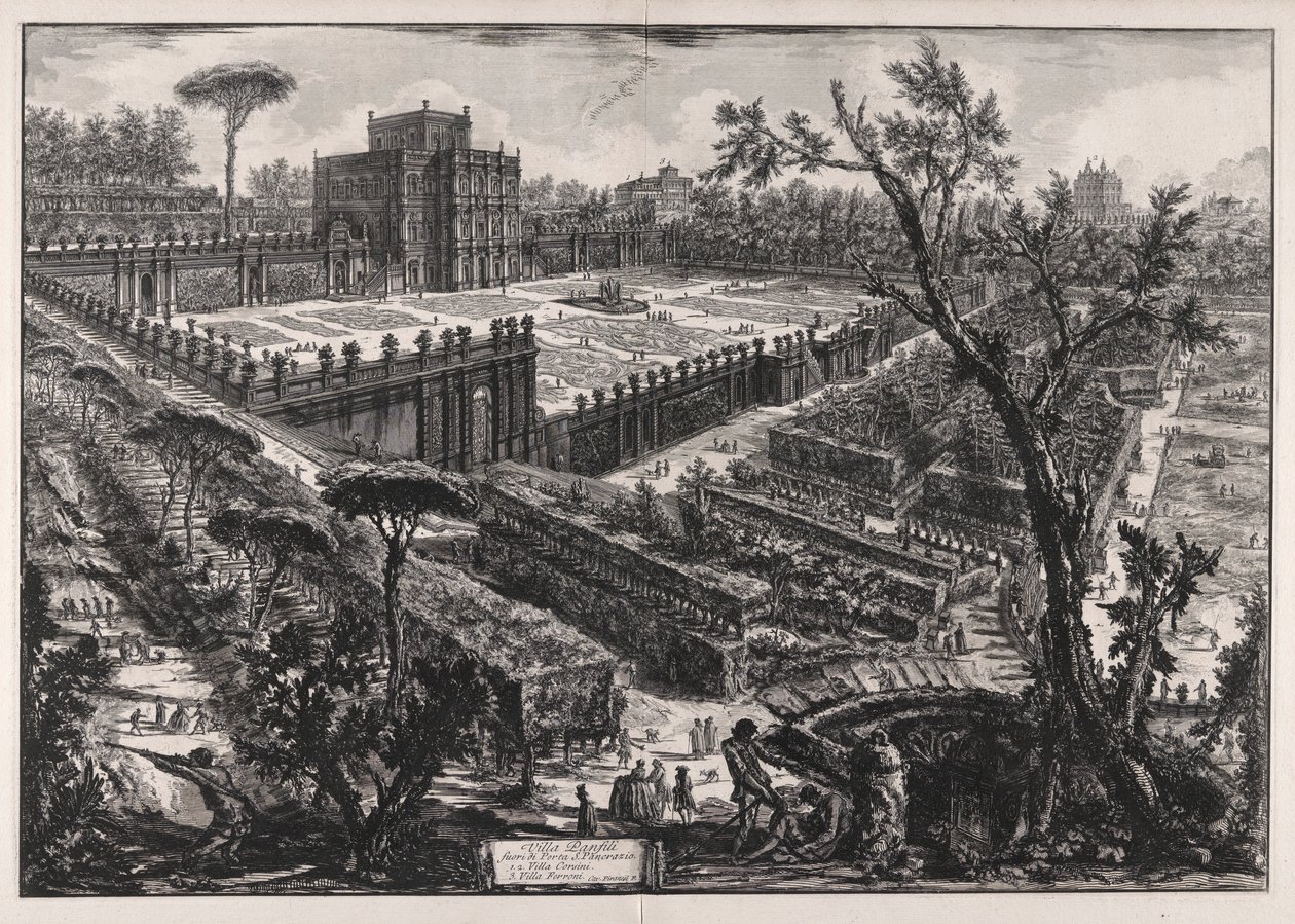 Villa Panfili utenfor Porta San Pancrazio (Villa Pamphilj utenfor Porta San Pancrazio), fra Vedute di Roma (Utsikt over Roma) av Giovanni Battista Piranesi