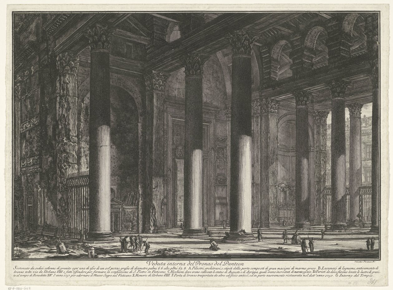 Forportaal av Pantheon te Roma Innvendig visning av Pronaos of the Pantheon (tittel på objekt) Gezichten op Roma (serietittel) Utsikt over Roma designet og gravert av Giambattista Piranesi-arkitekten Ve (nez) iano (serietittel) av Giovanni Battista Piranesi