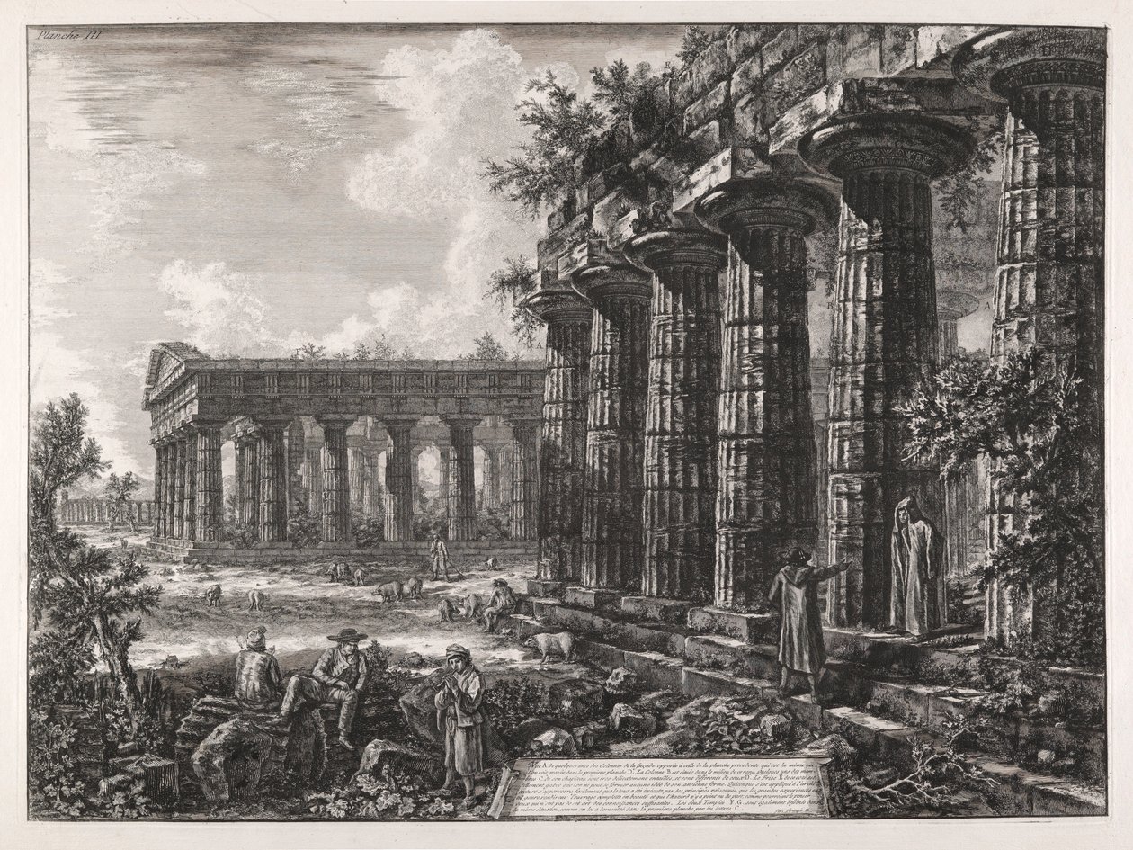 Utsikt over noen av søylene på den motsatte fasaden? den fra forrige plate av Giovanni Battista Piranesi