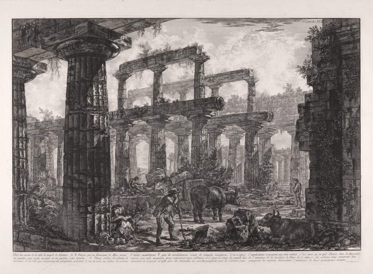 Utsikt over restene av cellaen til Neptuntemplet, fra forskjellige utsikter av av Giovanni Battista Piranesi