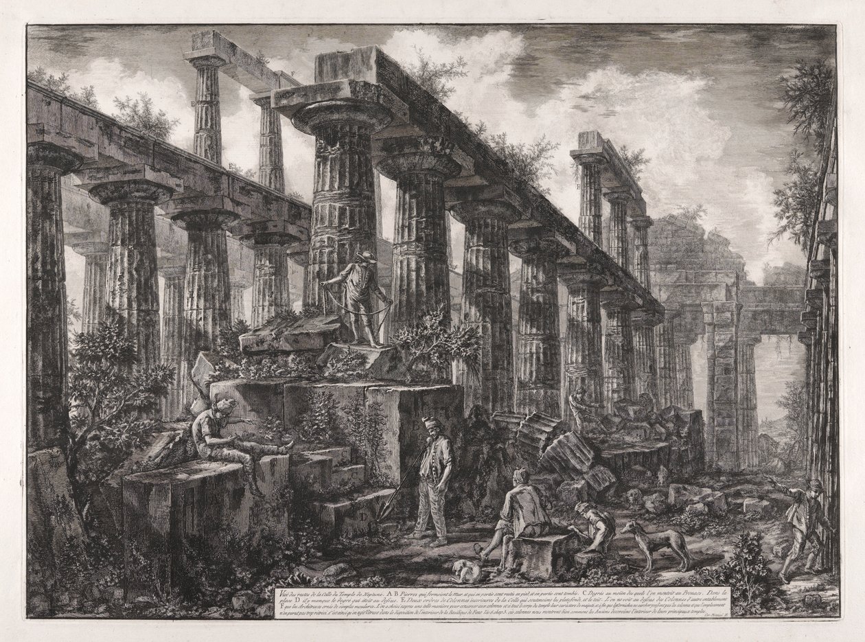 Utsikt over restene av cellaen til Neptuntemplet, fra forskjellige utsikter av av Giovanni Battista Piranesi