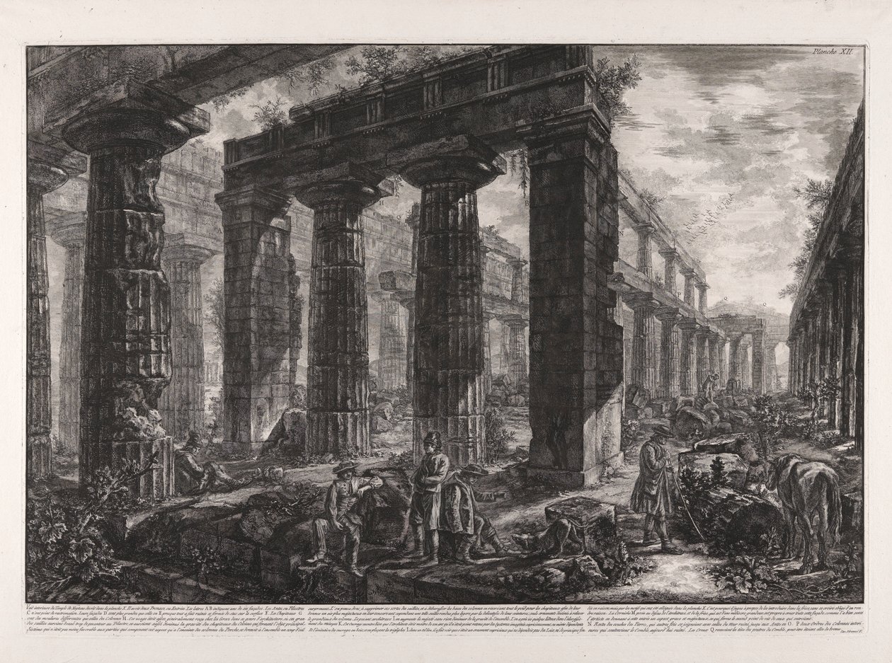 Innvendig visning av Temple of Neptun beskrevet på plate X av Giovanni Battista Piranesi