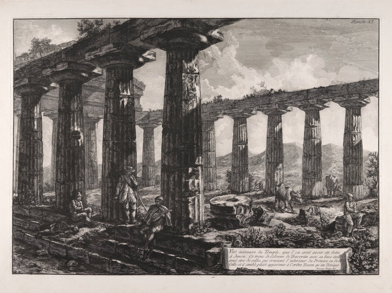 Innvendig utsikt over tempelet, at av Giovanni Battista Piranesi