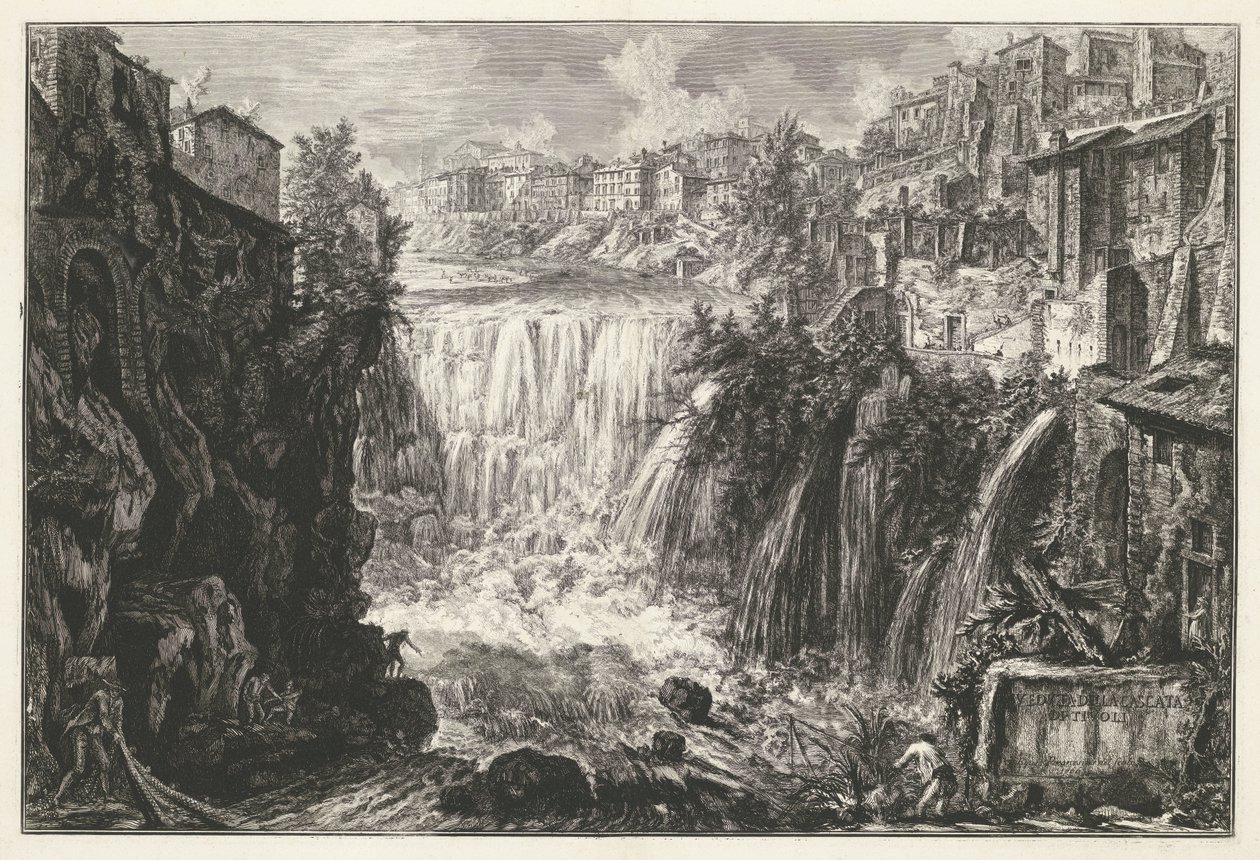 Waterval i Tivoli Utsikt over Tivoli-fossen (tittel på objekt) Gezichten op Roma (serietittel) Utsikt over Roma designet og gravert av Giambattista Piranesi-arkitekten Ve (nez) iano (serietittel) av Giovanni Battista Piranesi