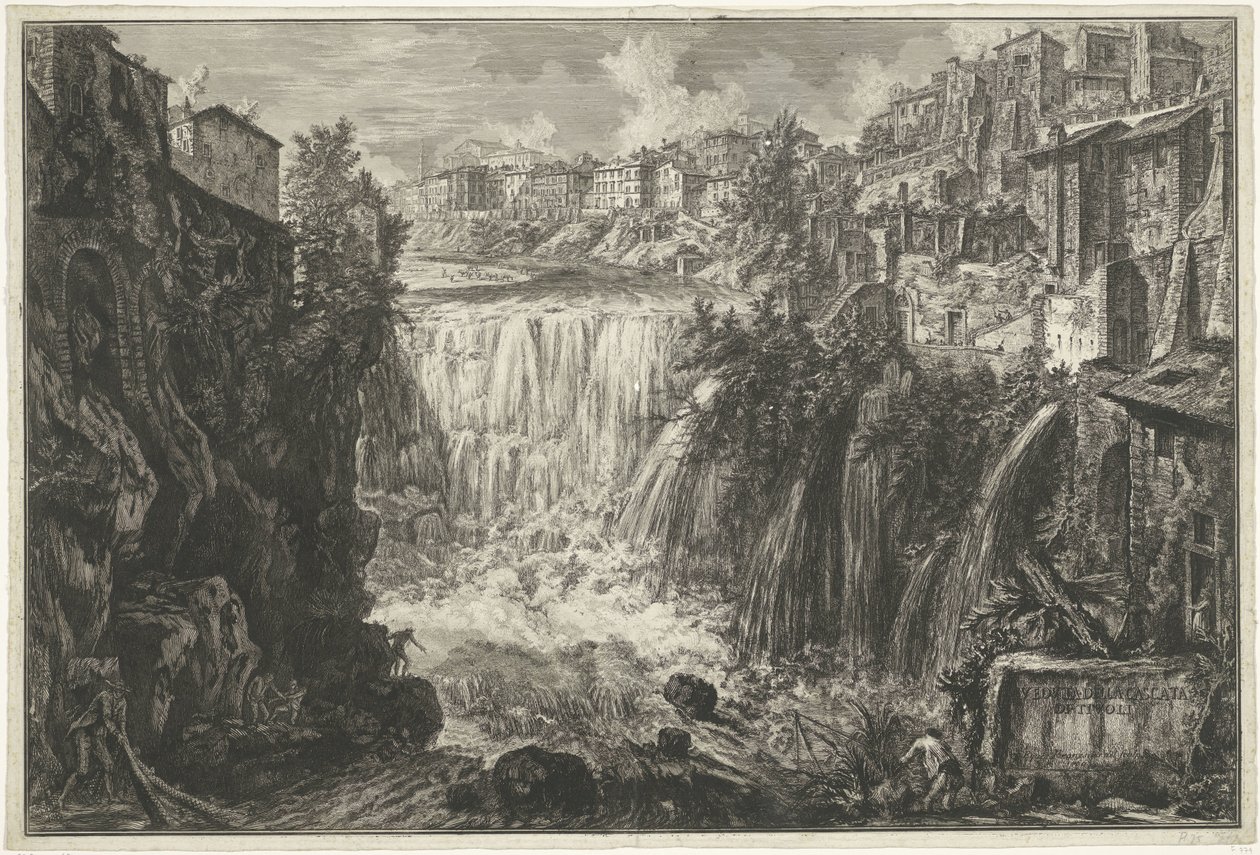 Waterval i Tivoli Utsikt over Tivoli-fossen (tittel på objekt) Gezichten op Roma (serietittel) Utsikt over Roma designet og gravert av Giambattista Piranesi-arkitekten Ve (nez) iano (serietittel) av Giovanni Battista Piranesi
