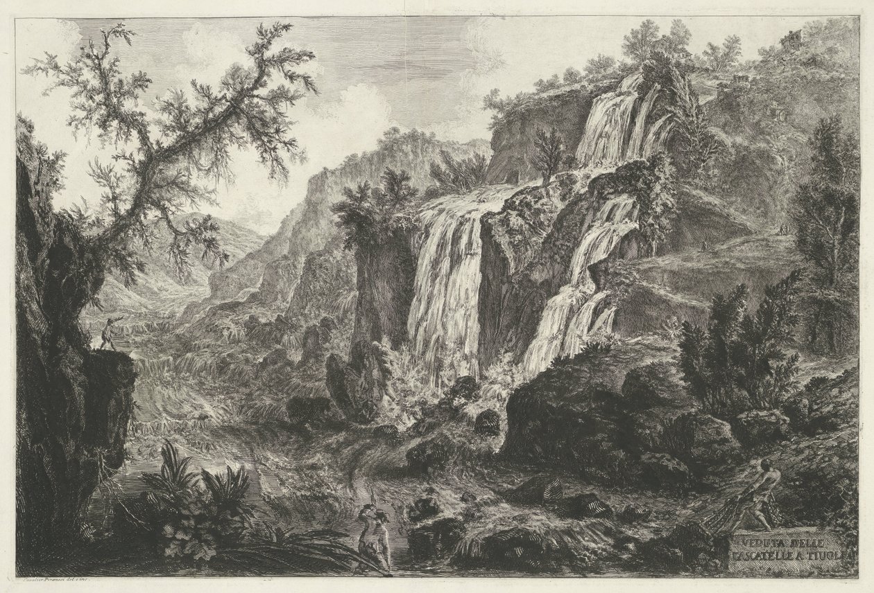 Watervallen te Tivoli Utsikt over Cascatelle i Tivoli (tittel på objekt) Gezichten op Roma (serietittel) Utsikt over Roma designet og gravert av Giambattista Piranesi-arkitekten Ve (nez) iano (serietittel) av Giovanni Battista Piranesi