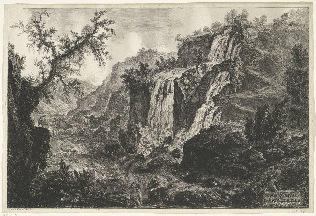 Watervallen te Tivoli Utsikt over fossene i Tivoli (tittel på objekt) Gezichten op Roma (serietittel) Utsikt over Roma tegnet og gravert av Giambattista Piranesi-arkitekten Ve(nez)iano (serietittel) av Giovanni Battista Piranesi