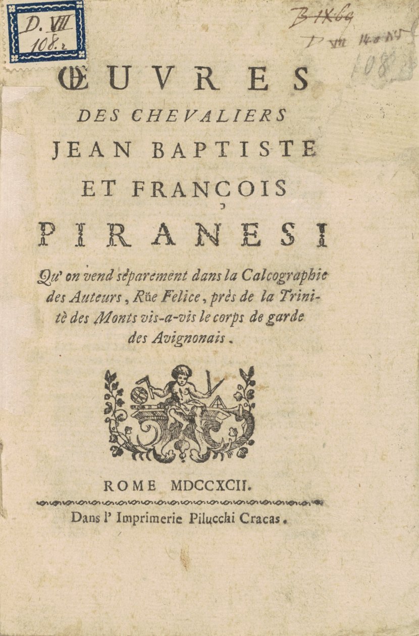 Verk av ridderne Jean Baptiste og François Piranesi av Giovanni Battista Piranesi, Francesco Piranesi