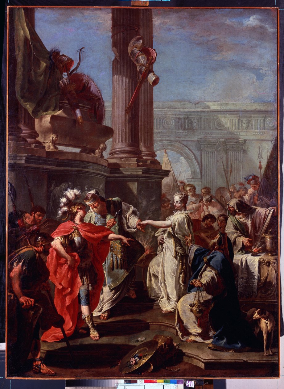 La sacrifice de Polyxene (Offret av Polyxene). Immolation of Polyxene par Neoptoleme, gresk helt sur le tombeau d
