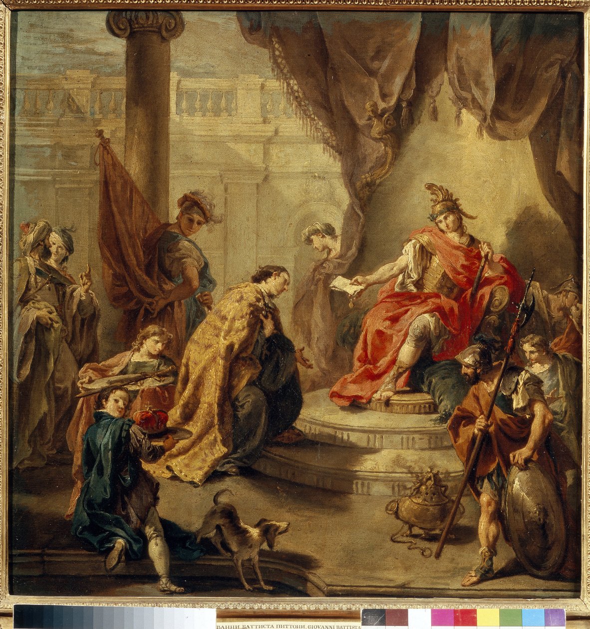 Keiser Flavius ​​​​Honorius (384-423) gjorde Constantius III (død 421) til sin medregent (i 421). (Keiser Honorius gjør Constantius til sin medregent). Maleri av Giambattista (Giovan Battista) (Giovanni Battista) Pittoni (1687-1767), olje på lerret, ca. av Giovanni Battista Pittoni