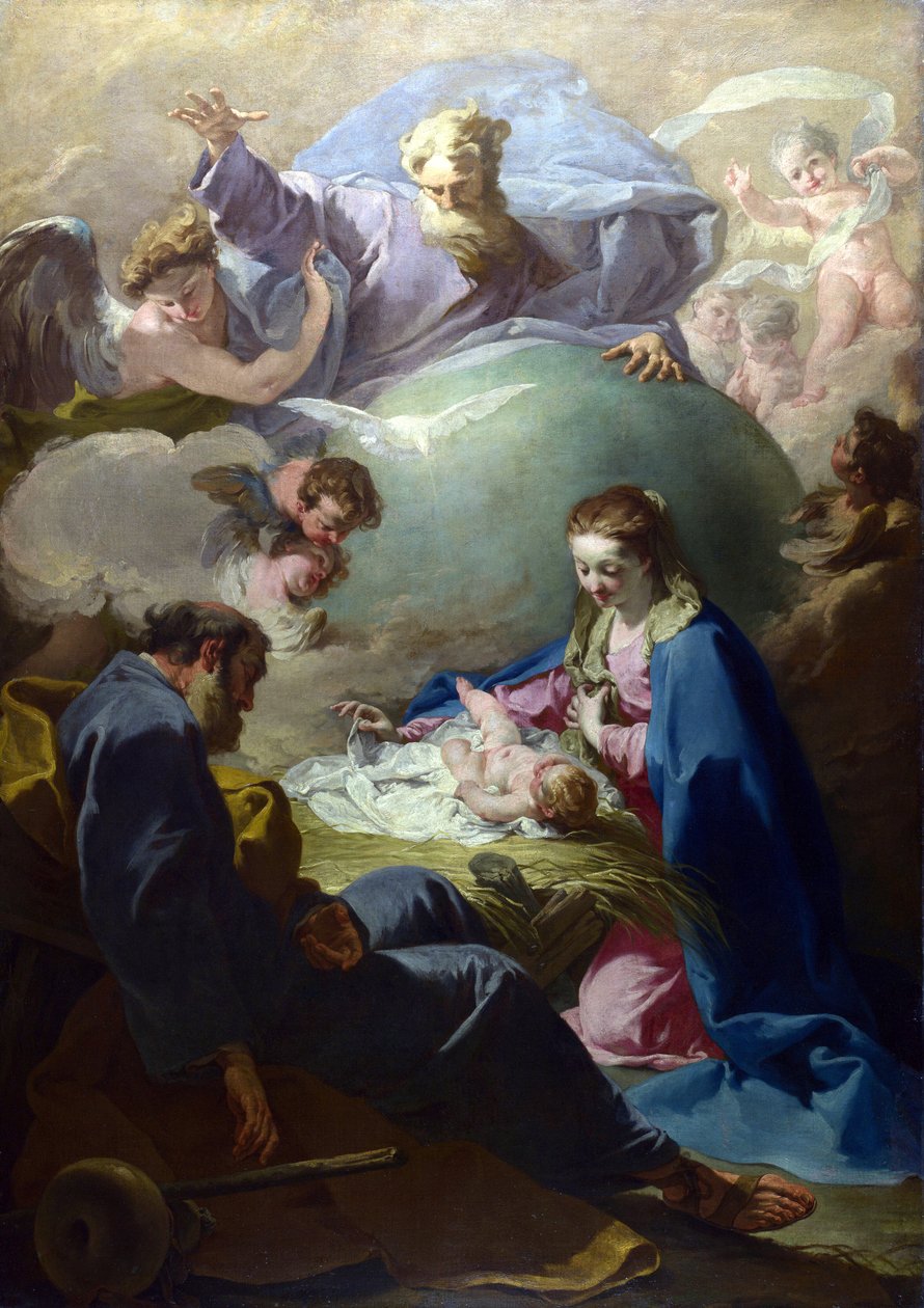 Fødselen med Gud Faderen og Den hellige ånd, ca. 1740 av Giovanni Battista Pittoni