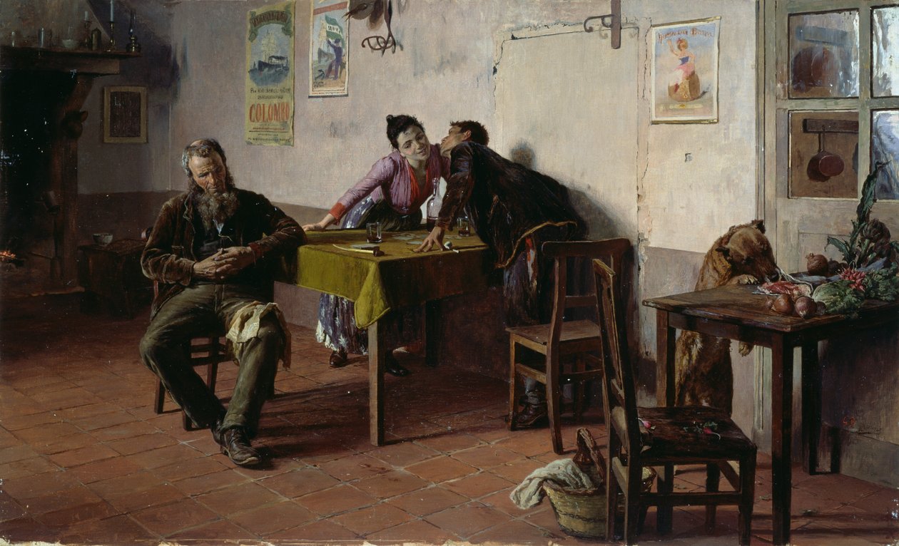 Confidences, av Giovanni Battista Quadrone (1844-1898), olje på panel, 30,5x52 cm av Giovanni Battista Quadrone