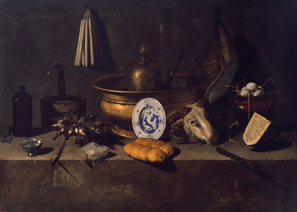 Inside Kitchen (olje på lerret) av Giovanni Battista Recco