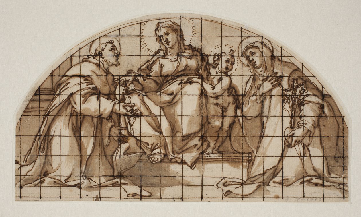Lunette med Madonnaen og barnet med Sts Francis av Assisi og Katarina av Siena av Giovanni Battista Ricci
