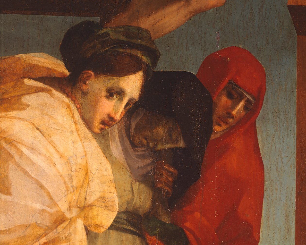 Avsetning av Rosso Fiorentino (1494-1540), olje på tre, 375x196 cm, detalj av Giovanni Battista Rosso Fiorentino