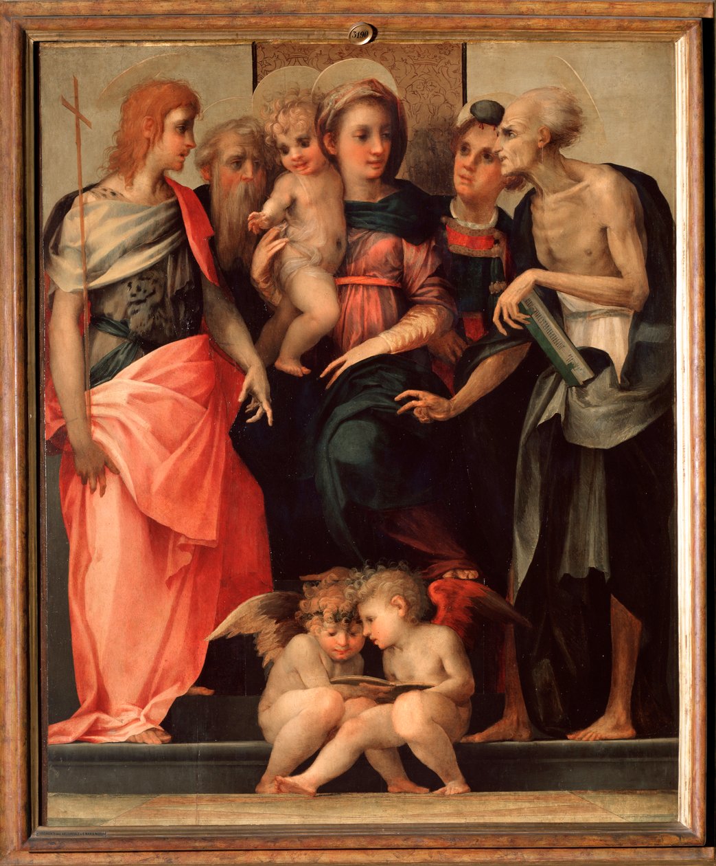 Hellig samtale (Ognissanti altertavle) - tempera på tre, ca. 1518 av Giovanni Battista Rosso Fiorentino