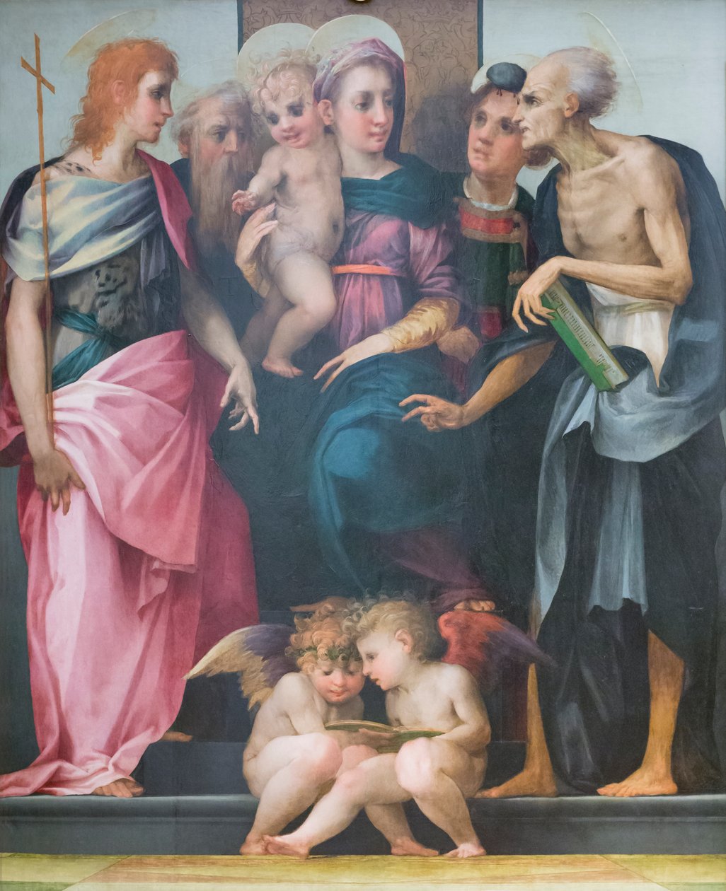 Madonna tronet med helgener, altertavle på sykehuset til Santa Maria Nuova av Giovanni Battista Rosso Fiorentino