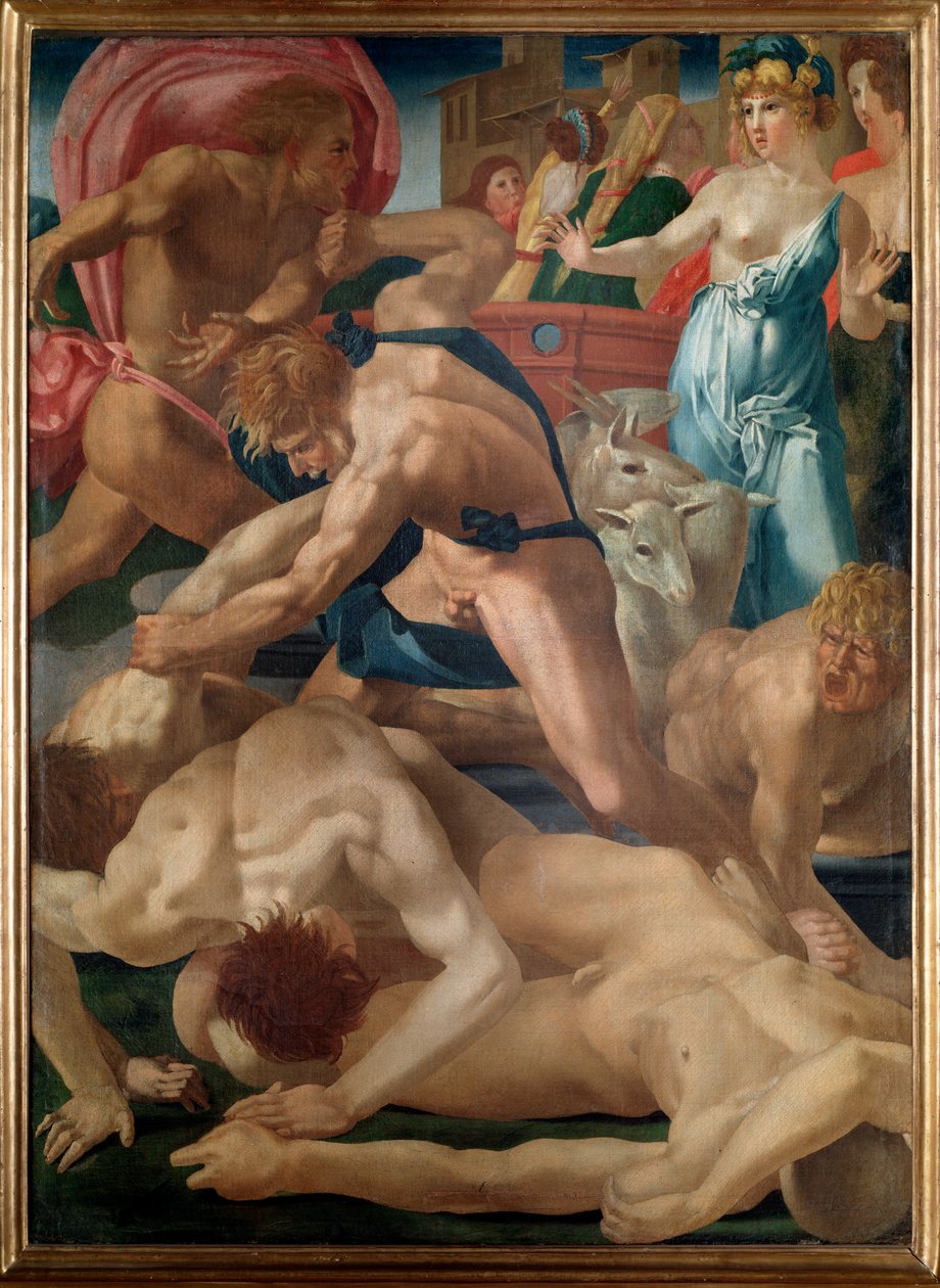 Moses forsvarer Jethros døtre – olje på lerret av Giovanni Battista Rosso Fiorentino