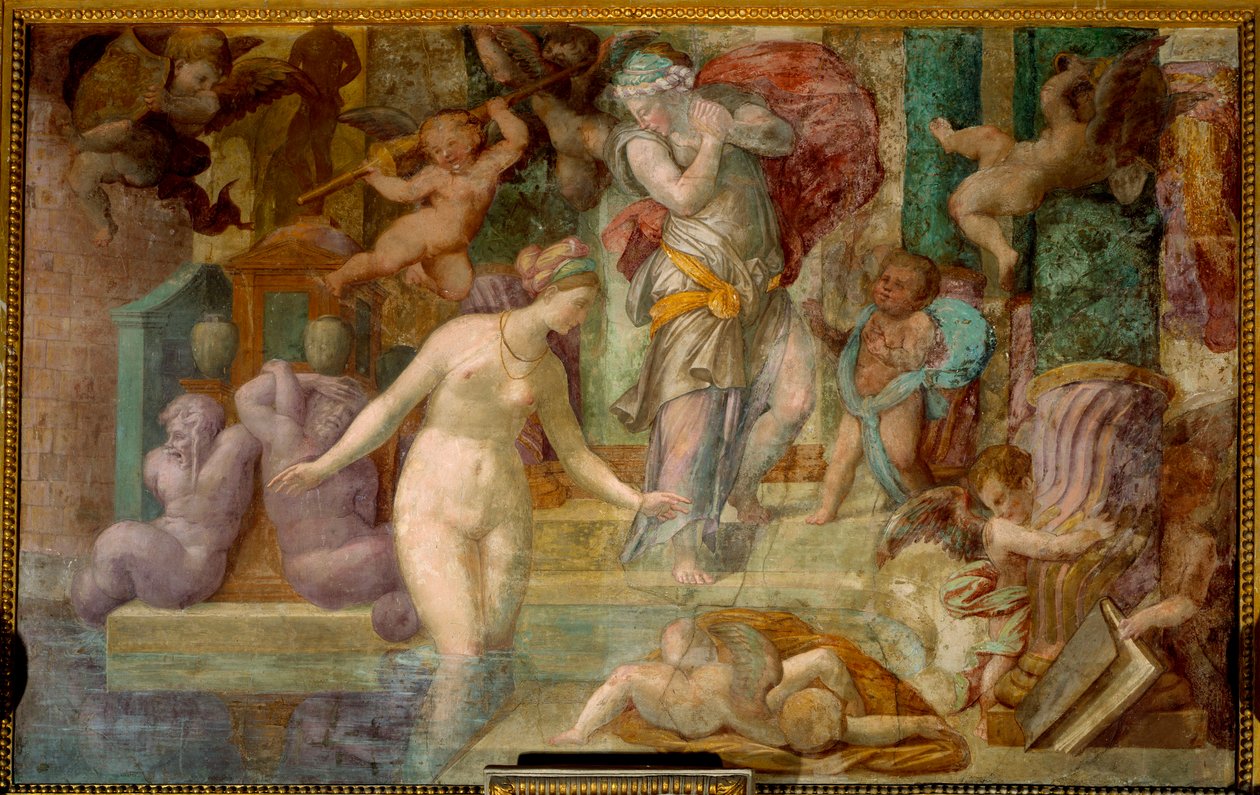 School of Fontainebleau: Venus ved fontenen. Maleri av Giovanni Battista av Jacopo Rosso (1494-1541) av Giovanni Battista Rosso Fiorentino