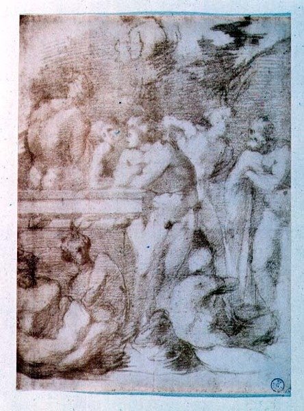 Studie av nakne menn i samtale (rødt kritt) av Giovanni Battista Rosso Fiorentino
