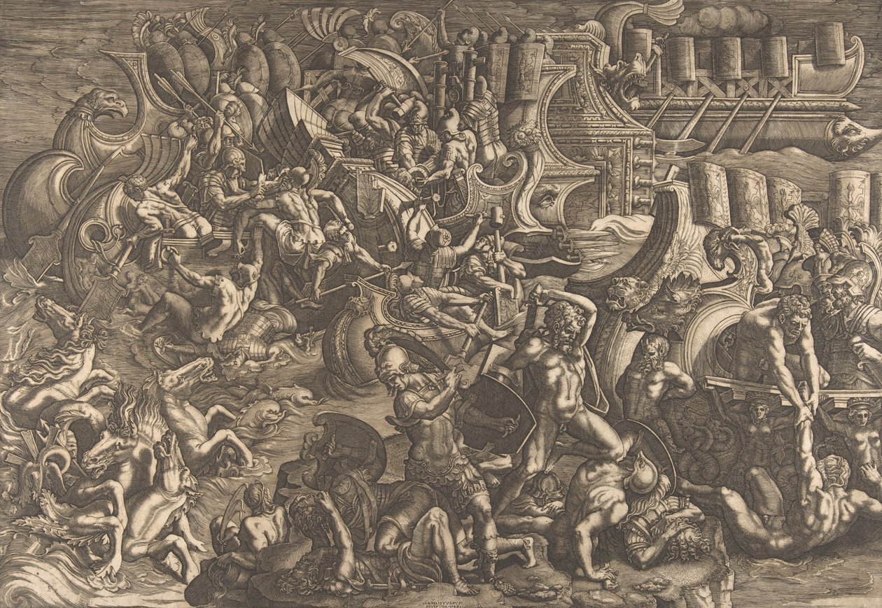 Trojanerne frastøter grekerne, 1538. av Giovanni Battista Scultori