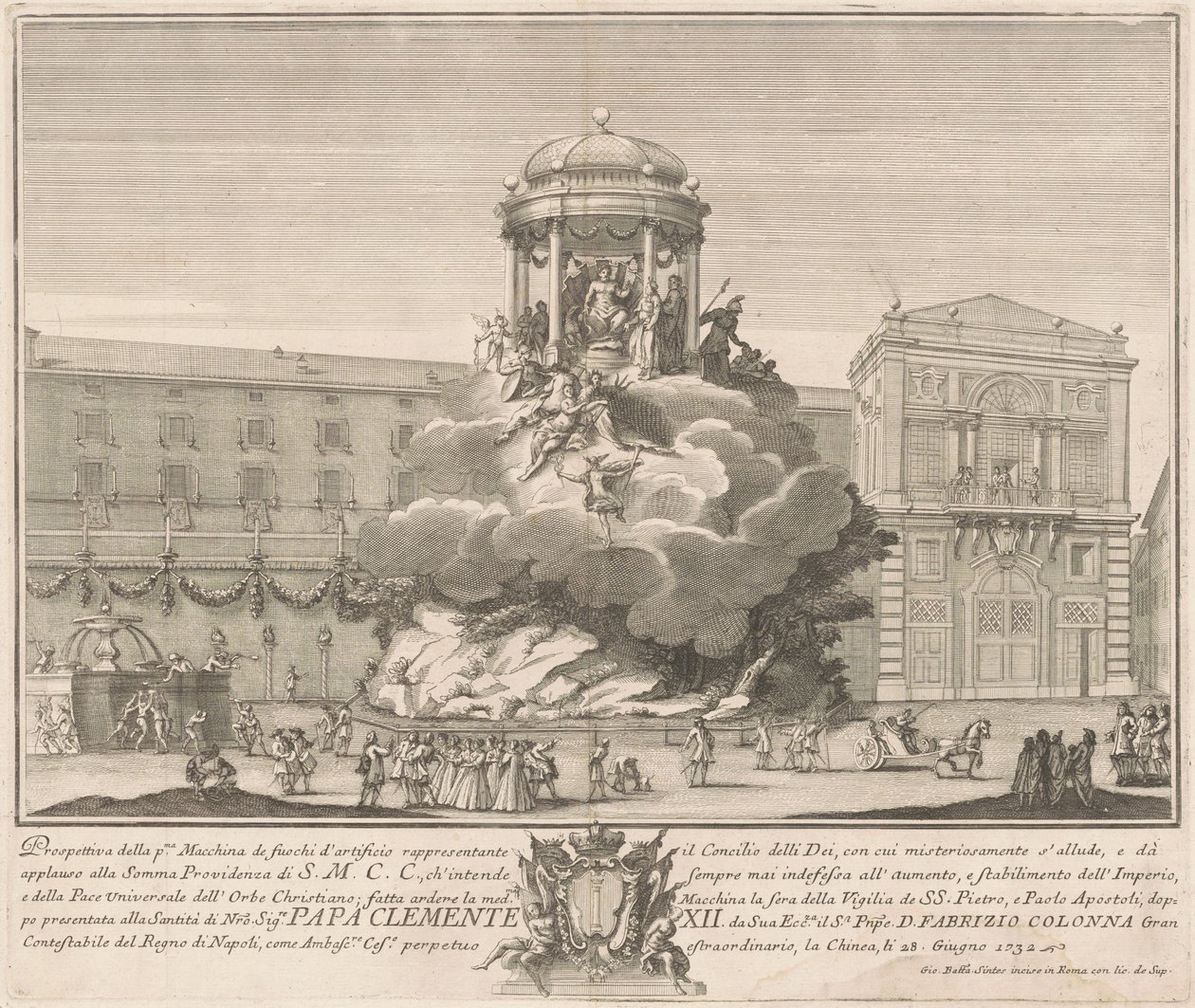 Prima Macchina for Chinea av 1732: The Council of the Gods av Giovanni Battista Sintes, after Nicola Michetti