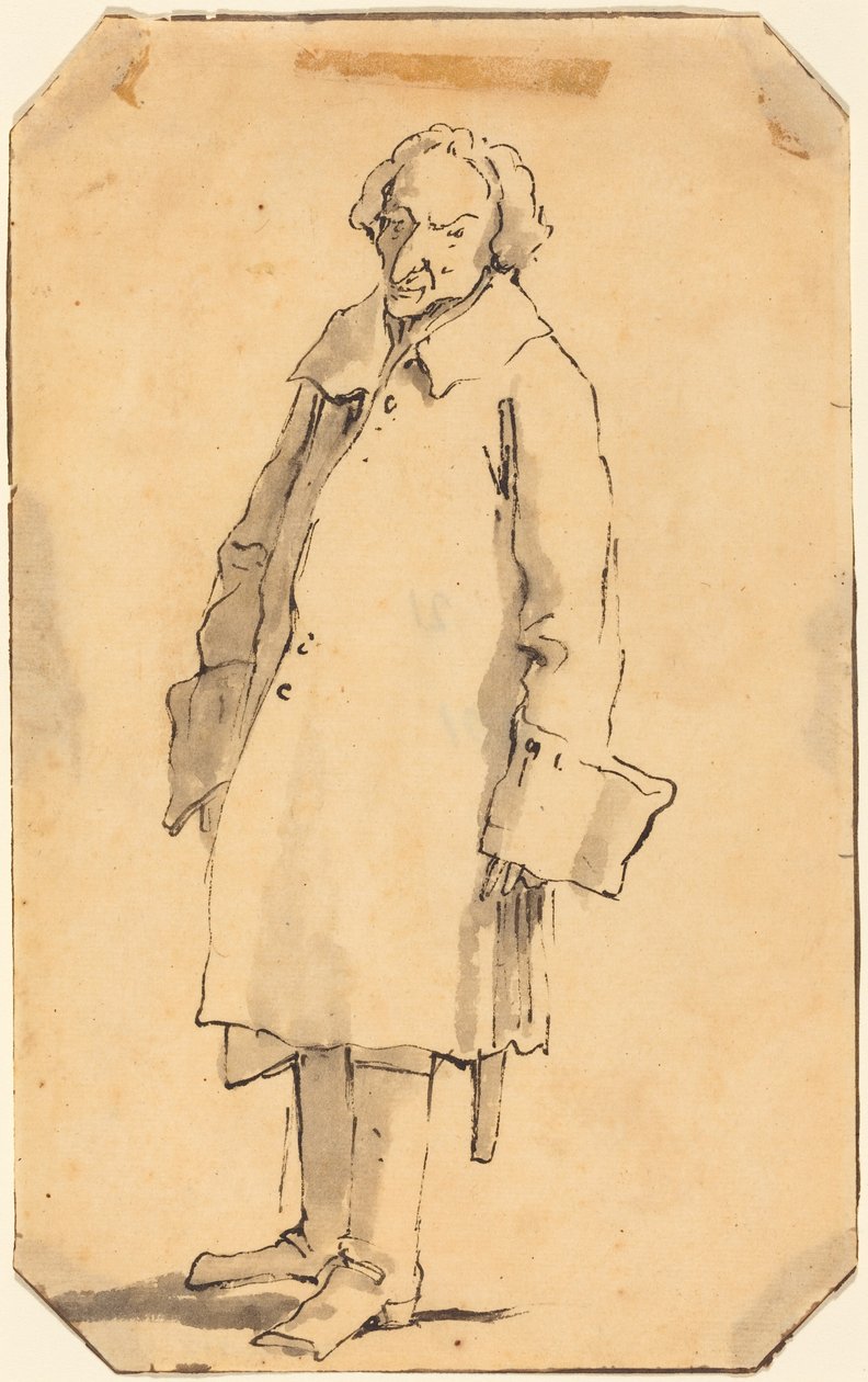 En stående mann iført frakk og støvler av Giovanni Battista Tiepolo