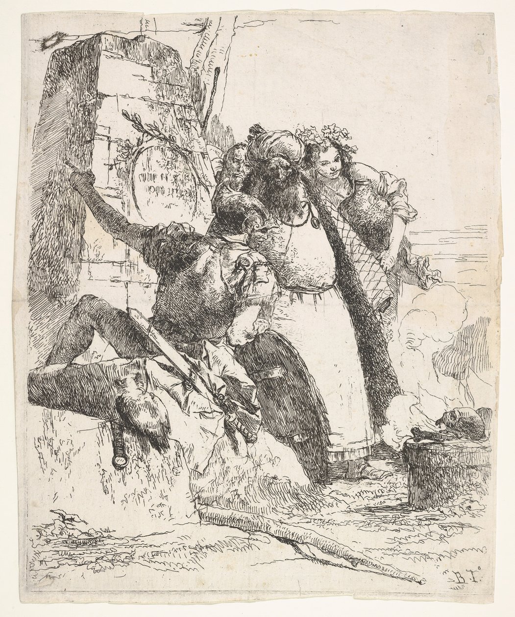 En scene med nekromanti: en kvinne som bærer et fartøy, en mann med turban og et soldatutseende..., ca. 1743-57. av Giovanni-Battista Tiepolo