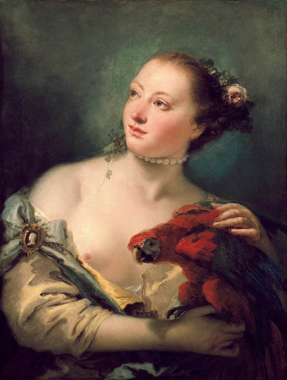 En ung kvinne med en ara, sent i 1760 av Giovanni Battista Tiepolo