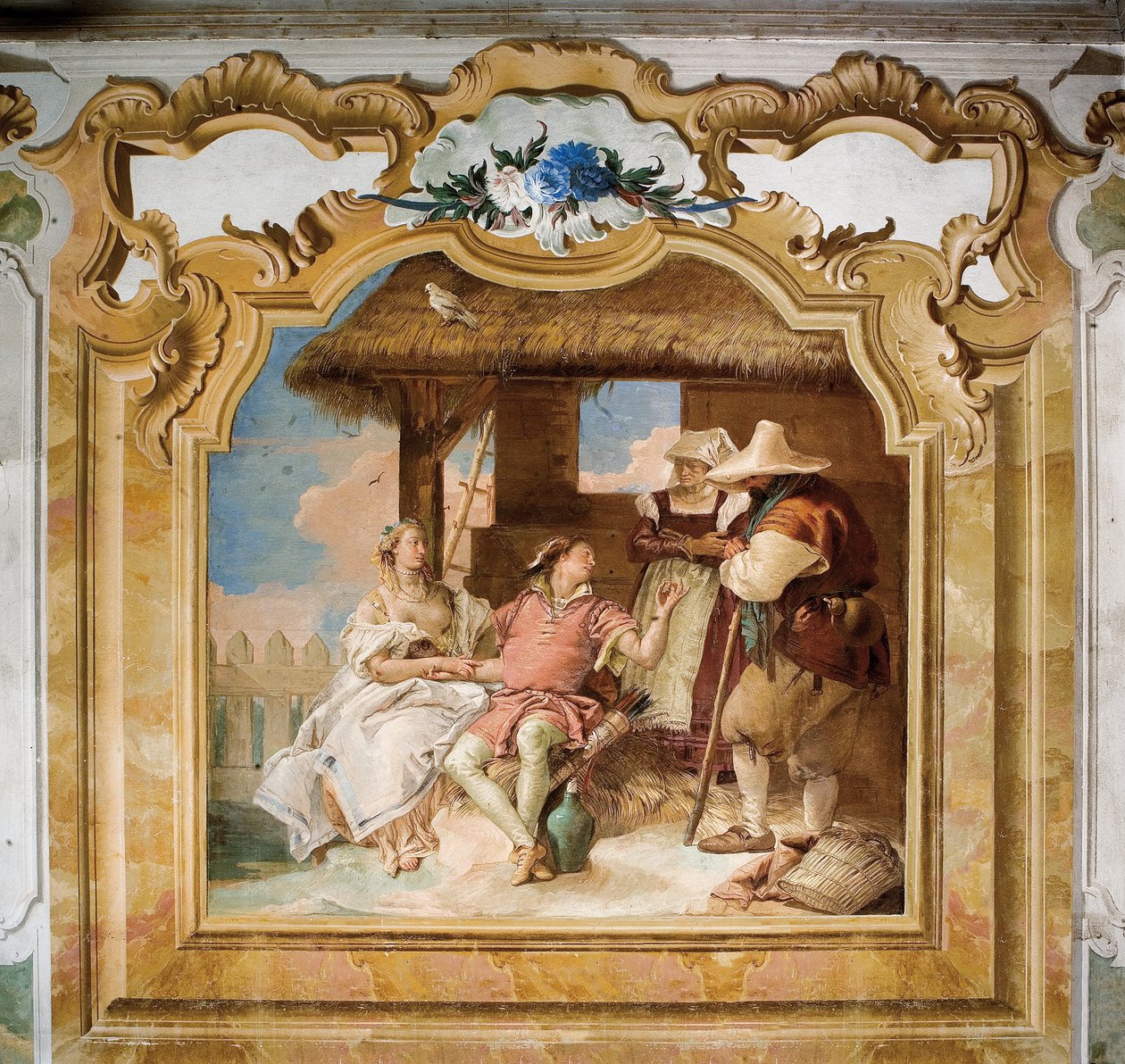Angelica og Medoro tar avskjed med bøndene, fra rommet til Orlando Furioso i Palazzina, 1757 av Giovanni Battista Tiepolo