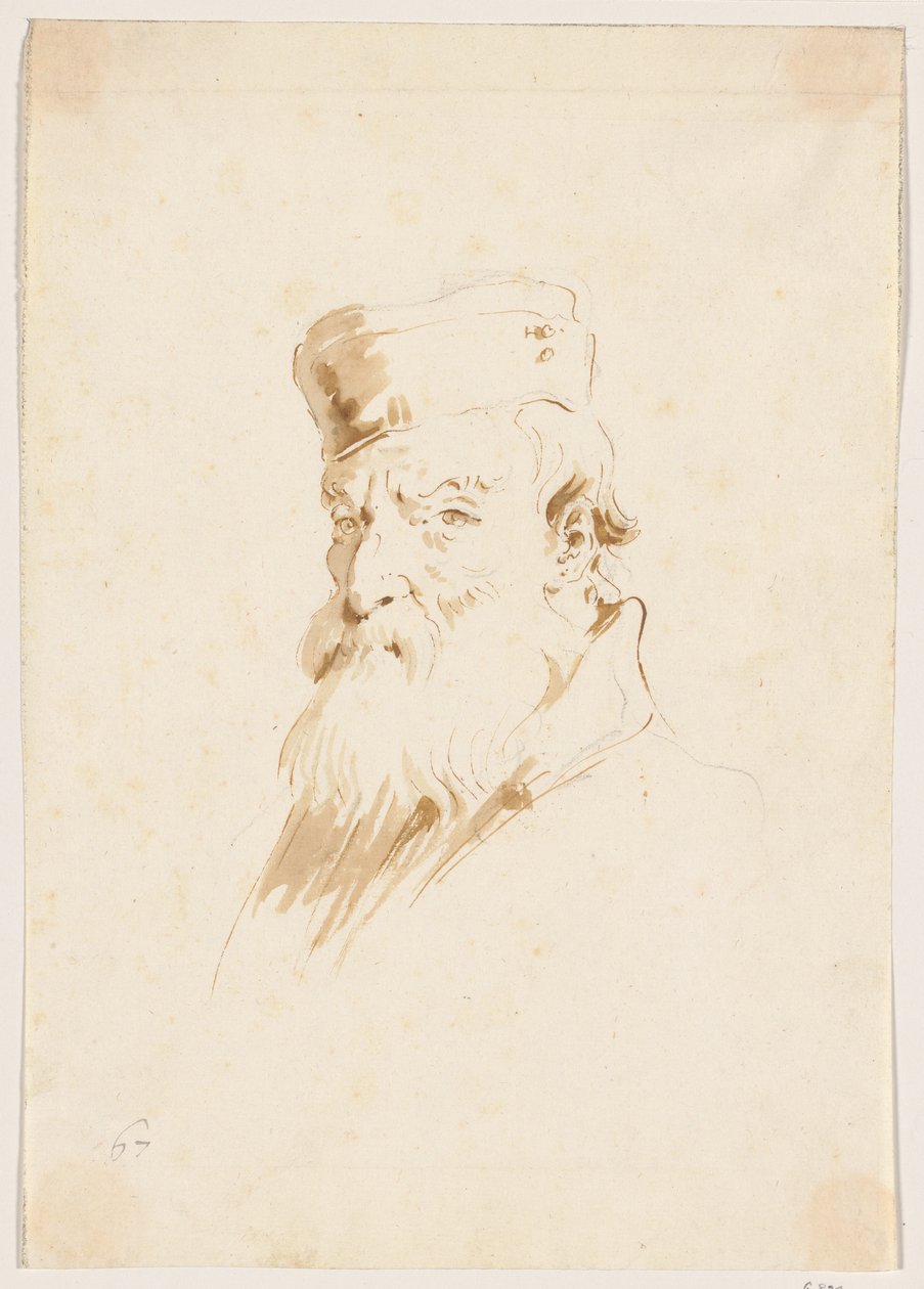 Skjeggete mann med lue av Giovanni Battista Tiepolo