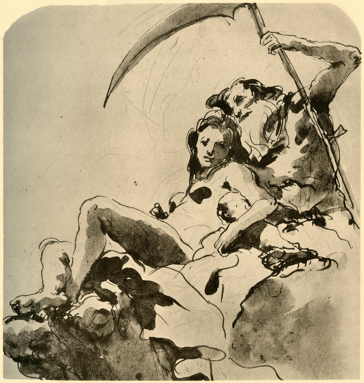 Chronos and a Young Woman, midten av 1700-tallet, 1928 av Giovanni Battista Tiepolo
