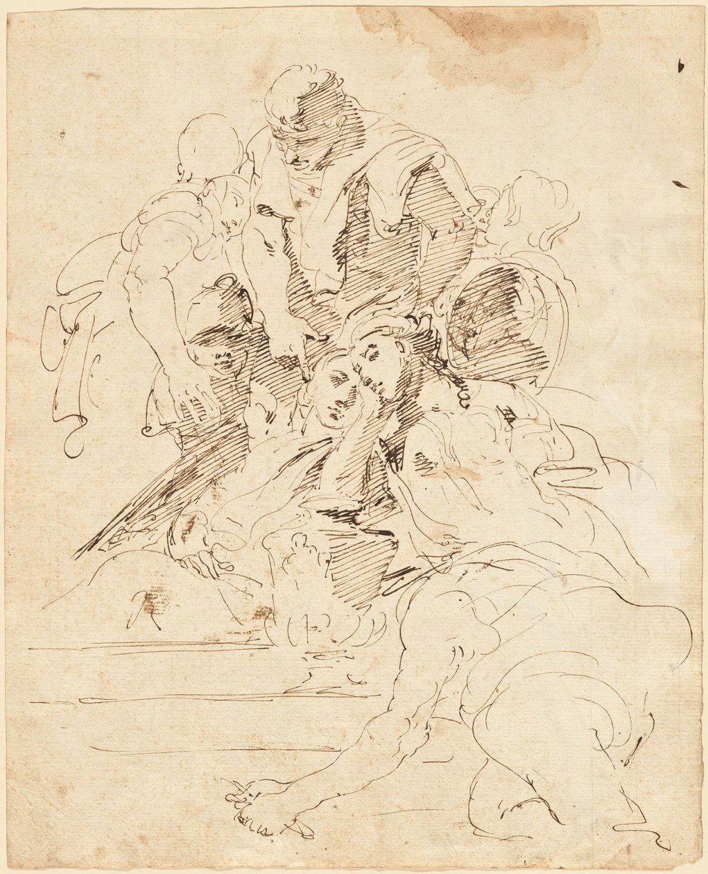 Klassiske figurer samlet rundt en urne av Giovanni Battista Tiepolo