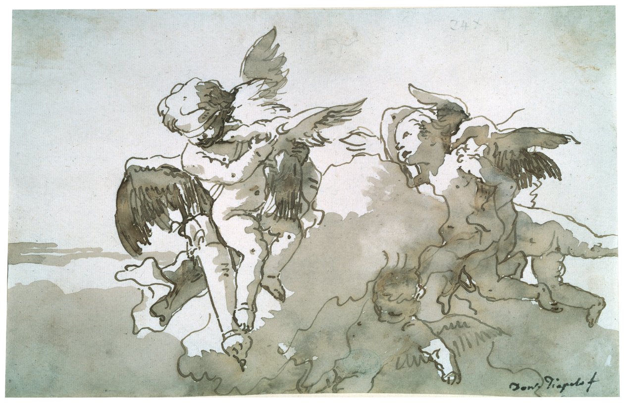 Amorer med duer og en fakkel, 1600-tallet av Giovanni Battista Tiepolo