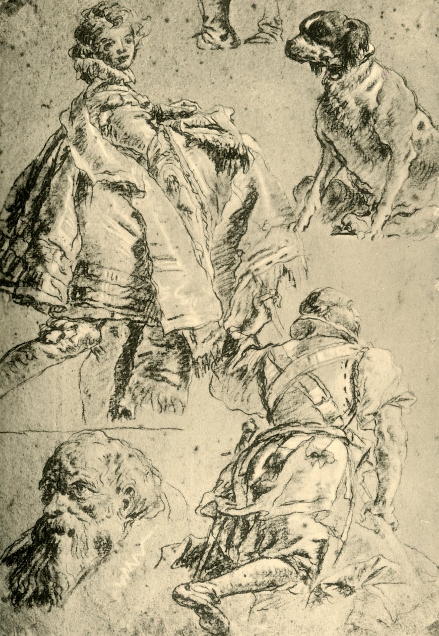 Detaljstudier for freskene i Kaisersaal i boligen i Würzburg, 1751-1752, 1928 av Giovanni Battista Tiepolo