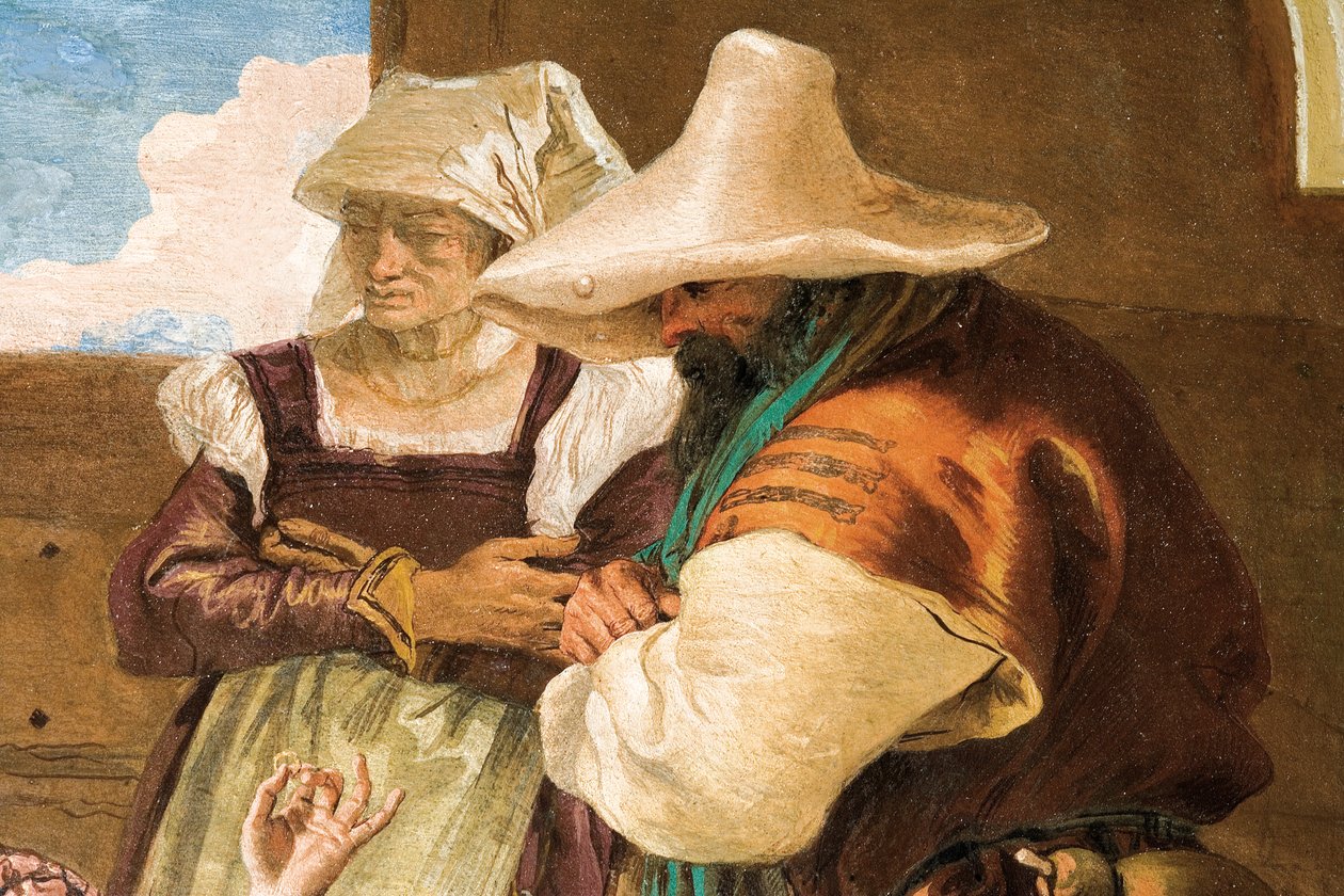 Detalj fra Angelica og Medoro som tar avskjed med bøndene, fra rommet til Orlando Furioso i Palazzina, 1757 av Giovanni Battista Tiepolo
