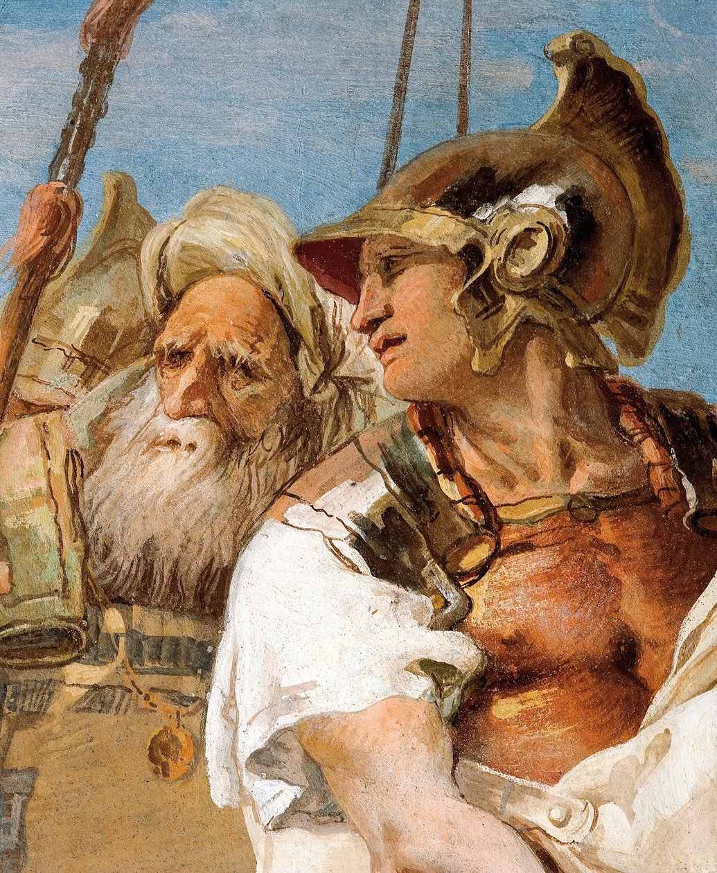 Detalj av Aeneas, fra Aeneid presenterer Amor, forkledd som Ascanius, til Dido, fra Aeneidens rom i Palazzina, 1757 av Giovanni Battista Tiepolo