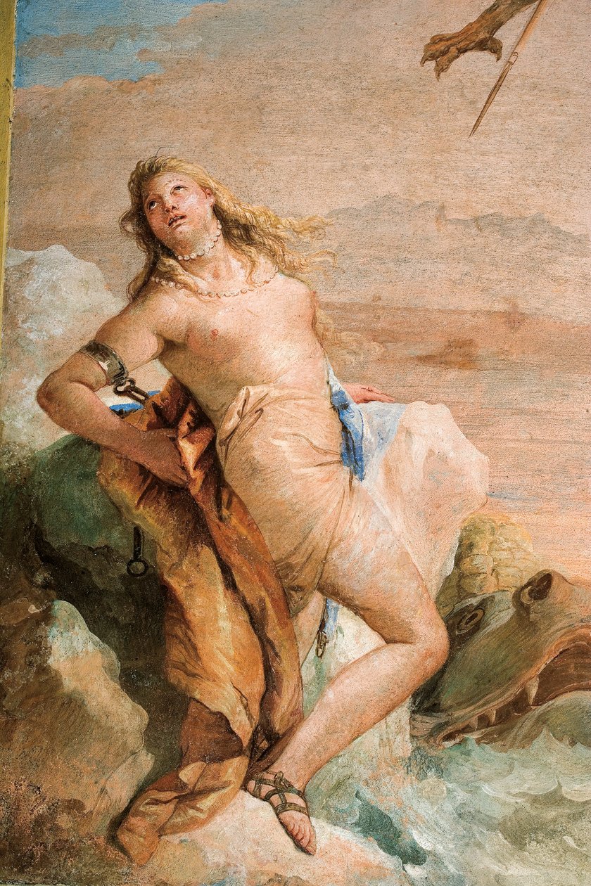 Detalj av Angelica, fra Ruggero Freeing Angelica, fra rommet til Orlando Furioso i Palazzina, 1757 av Giovanni Battista Tiepolo