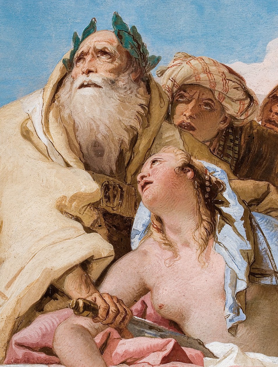 Detalj av Calchas og Iphigenia fra The Sacrifice of Iphigenia, fra inngangshallen i Palazzina, 1757 av Giovanni Battista Tiepolo