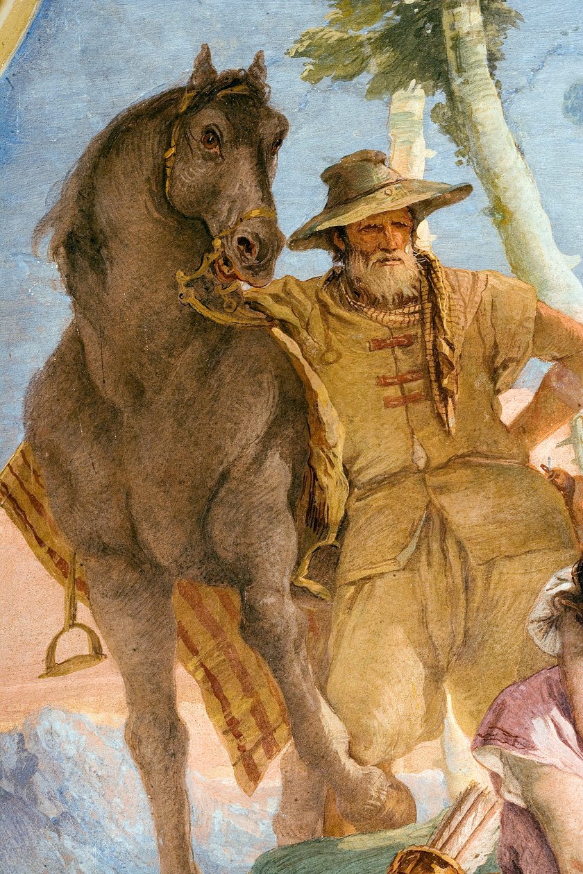 Detalj av bonde, fra Angelica som kommer til hjelp for den sårede Medoro, fra rommet til Orlando Furioso i Palazzina, 1757 av Giovanni Battista Tiepolo