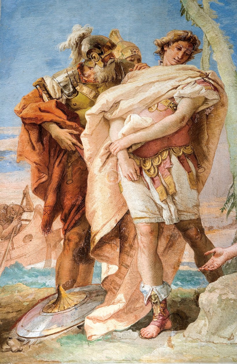 Detalj av Rinaldo, fra Rinaldo som forlater Armida, fra rommet i Jerusalem levert i Palazzina, 1757 av Giovanni Battista Tiepolo