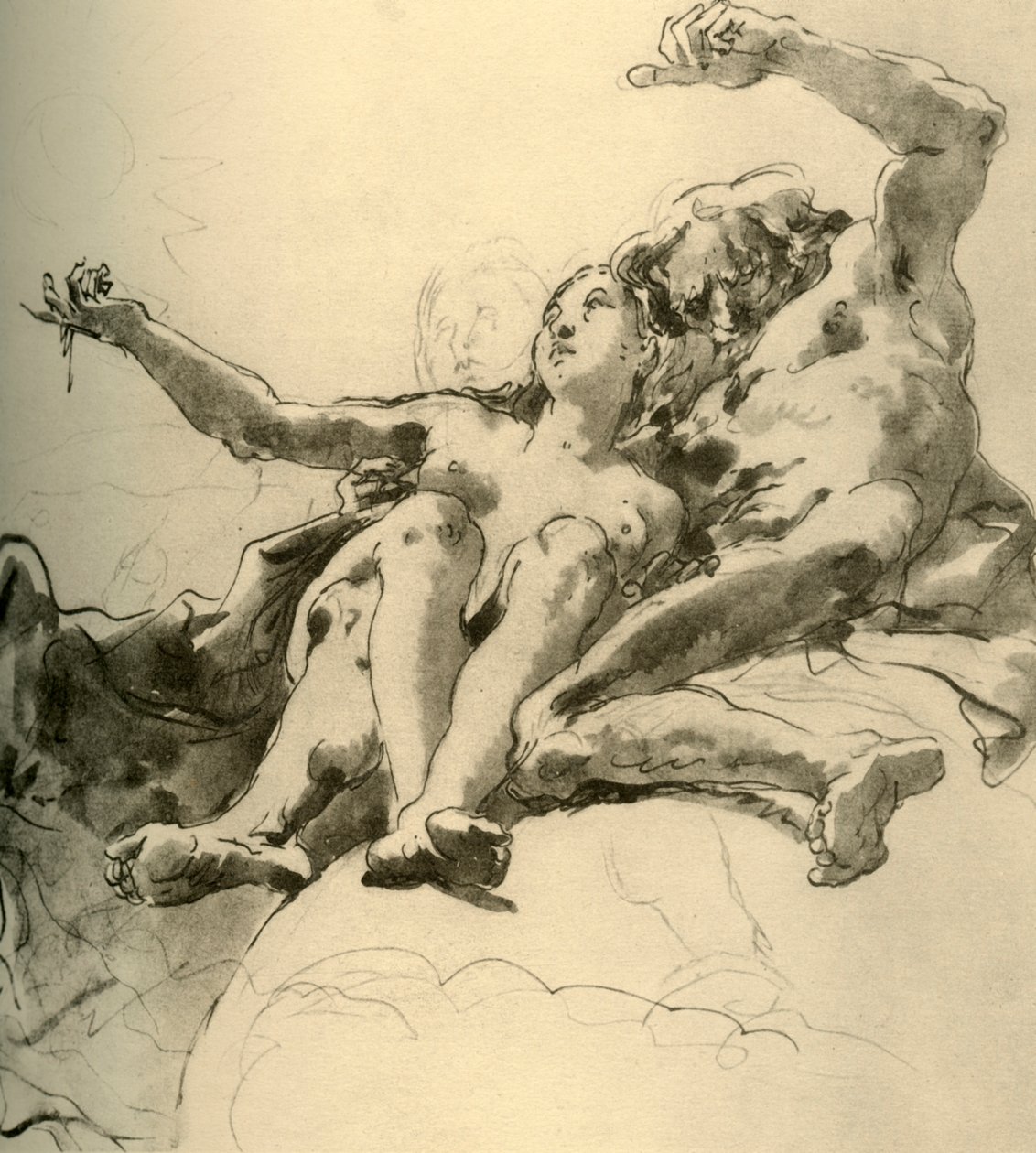 Eldre mann ved siden av en ung kvinne som peker opp mot solen, midten av 1700-tallet, 1928 av Giovanni Battista Tiepolo