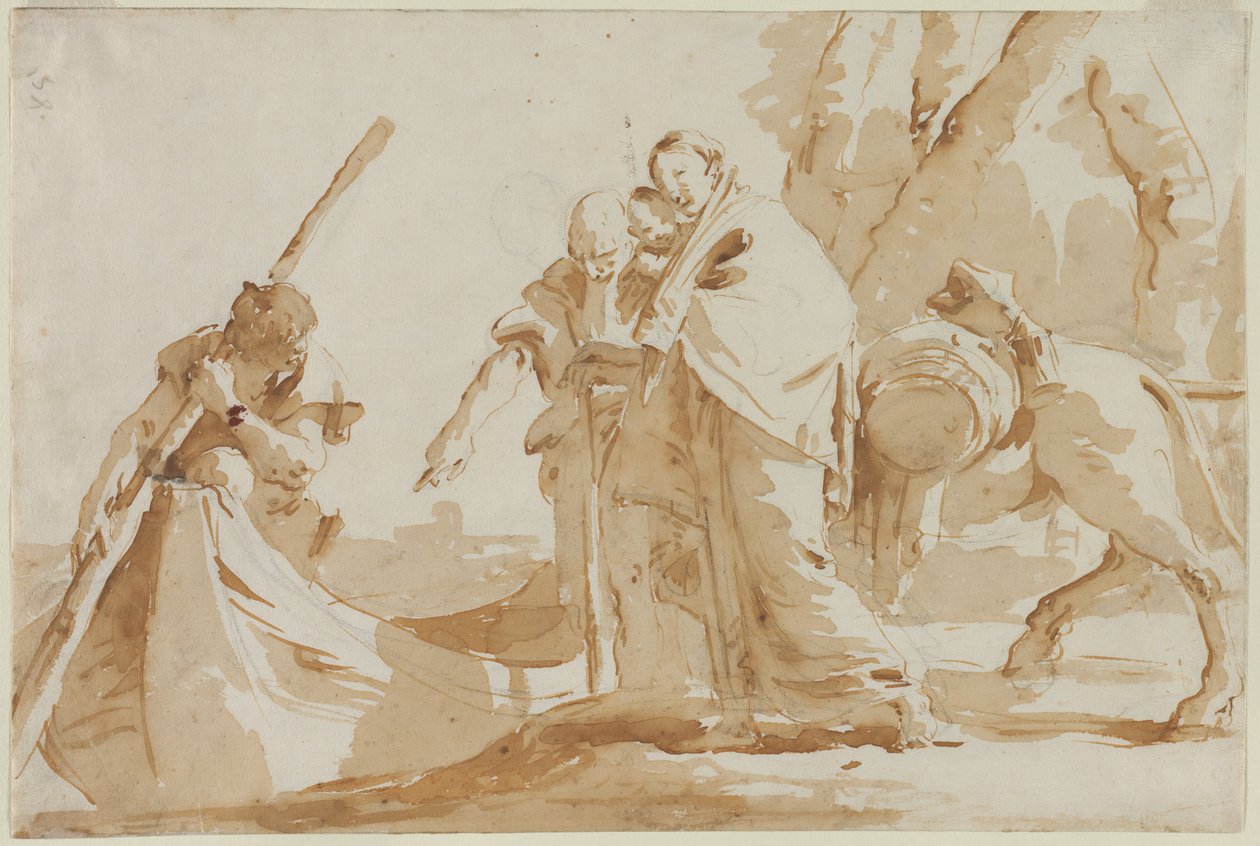 Flyvning til Egypt: Den hellige families embarking av Giovanni Battista Tiepolo